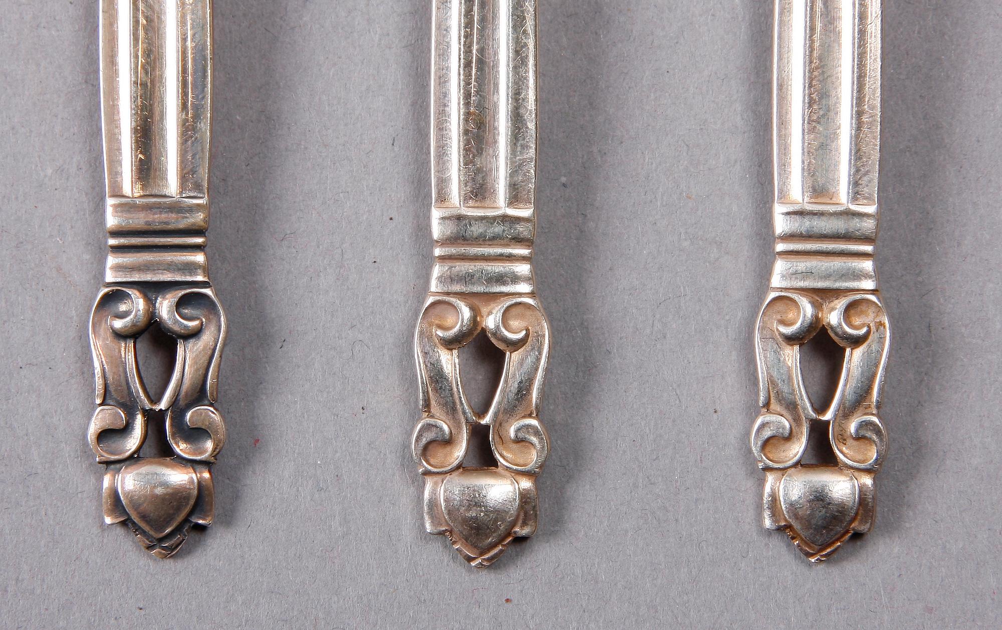 BESTICK, 7 st, sterlingsilver, "Konge", Georg Jensen. 1900-tal.
