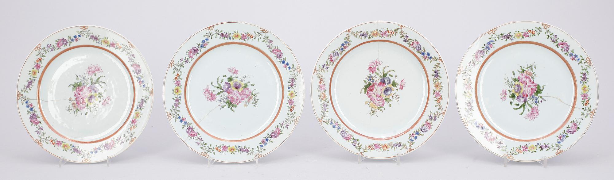 TALLRIKAR, 4 st, porslin, Qing dynastin, Qianlong (1736-95).