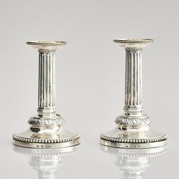 A pair of 18th century silver candlesticks, marks of Petter Eneroth, Stockholm 1786.