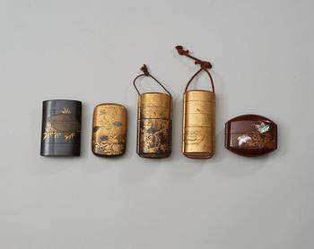 A set of five Japanese Inro's, peiod of Meiji (1868-1912).