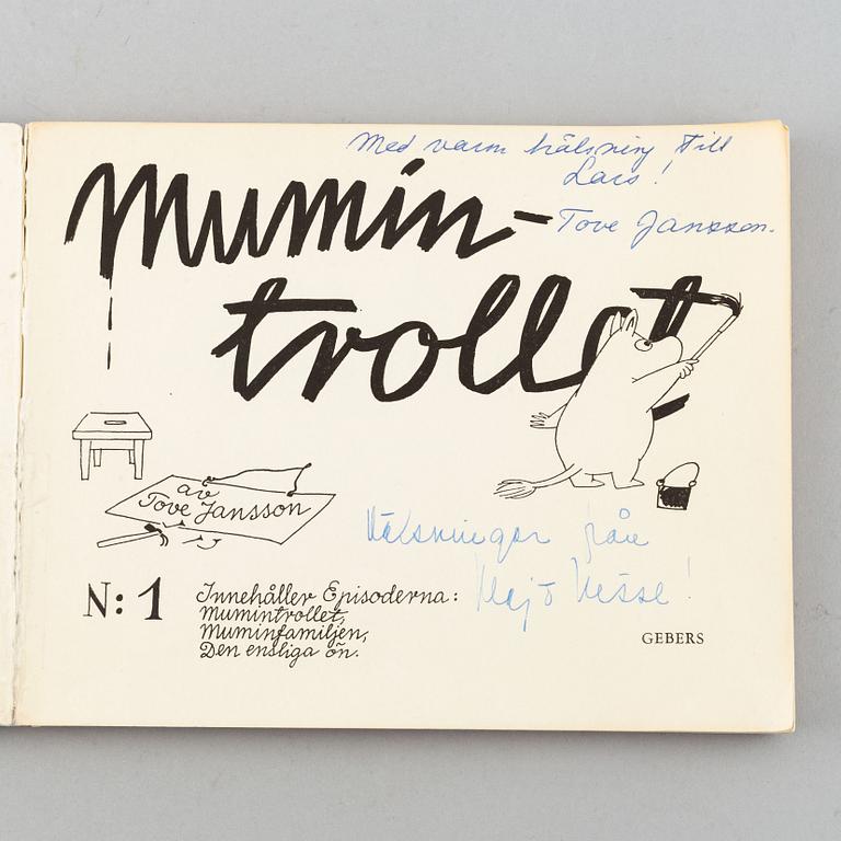 Book/Album, "Mumintrollet N:1", by Tove Jansson, with handwritten dedication, Gebers, 1957.