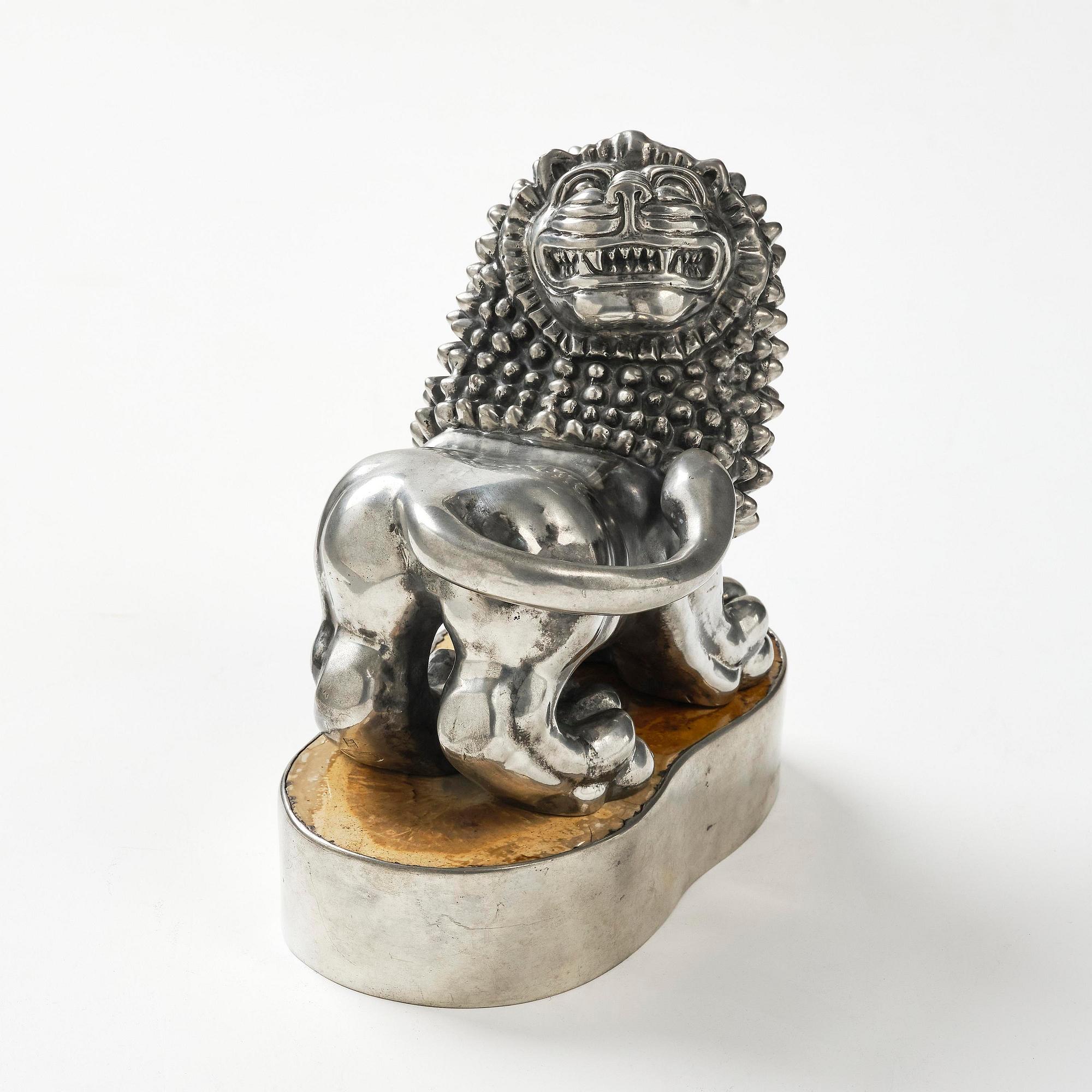Anna Petrus, a pewter lion sculpture on stand, Firma Svenskt Tenn, Stockholm, 1975-85.