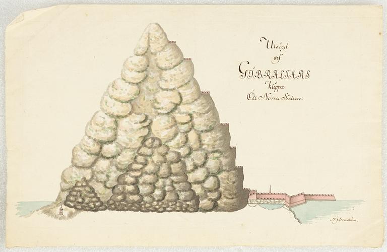 Views, 2 + 1, 18th-19th century, including "Utsigt af Gibraltars klippa Åt Norra Sidan" by NF Ehrenström.