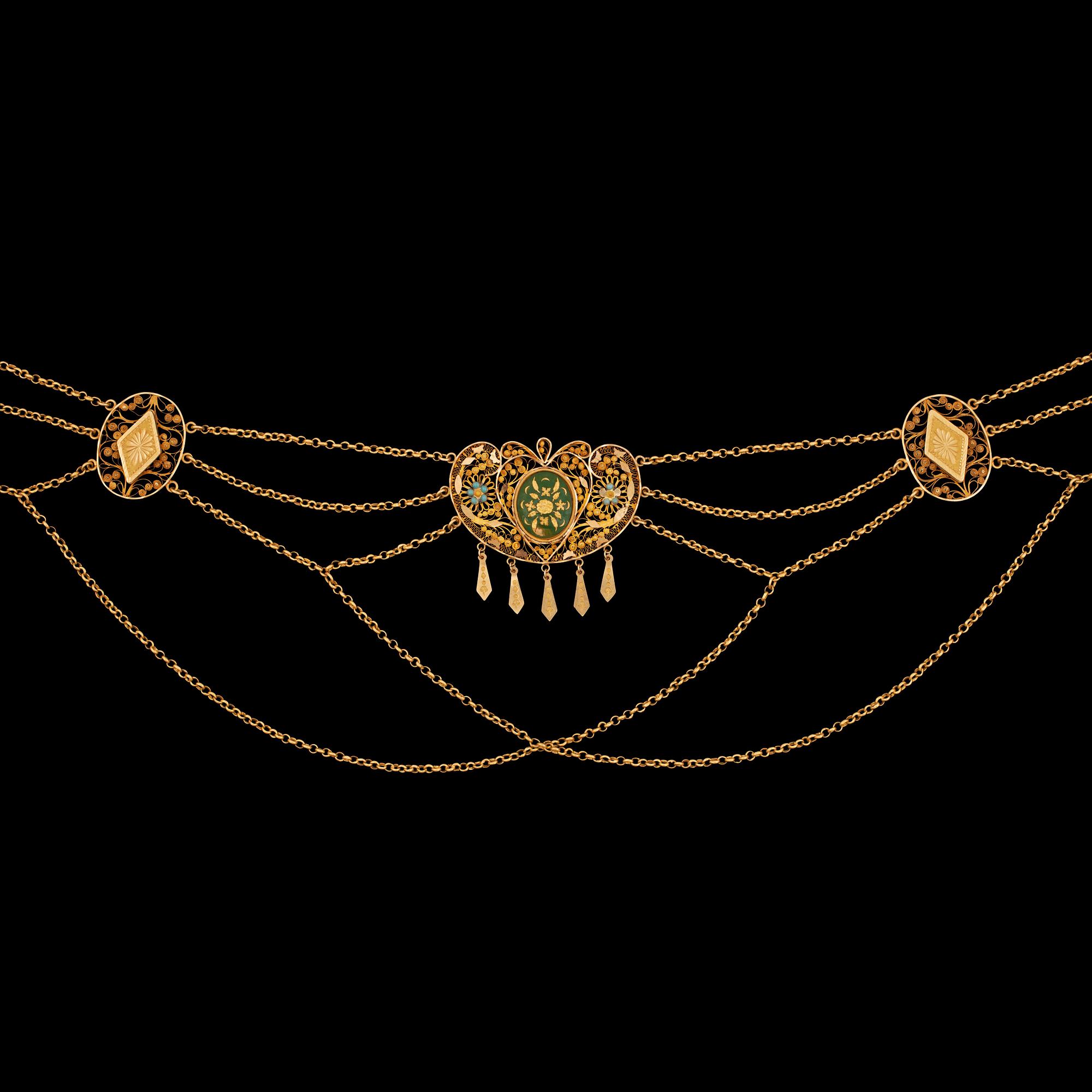 COLLIER med turkoser och emalj, Tillverkat av Petter Fredrik Sundberg, Karlskrona (verksam 1823-1839).