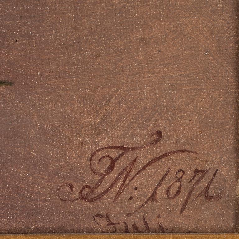 OKÄND KONSTNÄR, olja på duk. Monogramsign TN samt dat juli 1871.