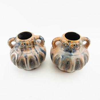 Vases a pair of Jugend early 20th century probably Denmark glazed stoneware.