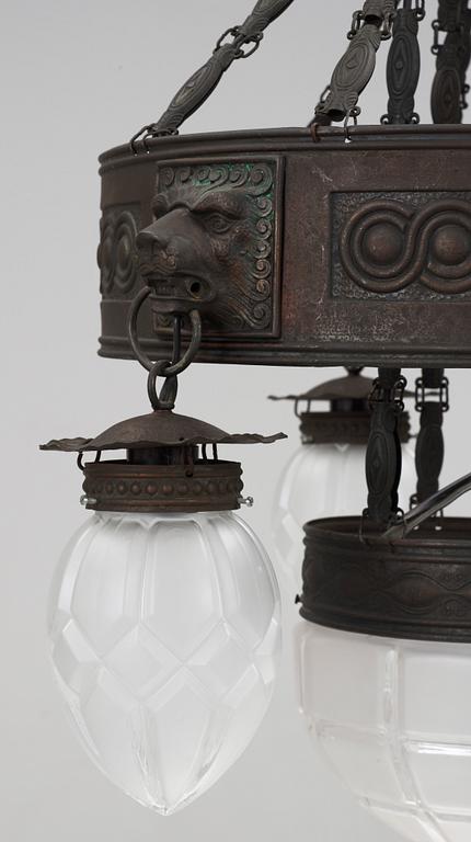 TAKLAMPA, koppar. Jugend, 1900-talets början möjligen Prag. H 120.