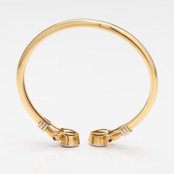 RANNEKORU, 14K kultaa, timantteja n. 0.24 ct yht ja rubiineja.