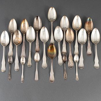 21 silver spoons. 18th/19th century. Among others mark of Johan Petter Ingelgren Växjö 1794.