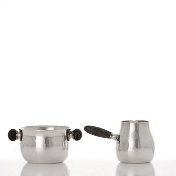 Georg Jensen, a set of three pieces of sterling coffee service, Copenhagen 1925-44 (the sugar bowl 1925-33), design nr 80 A and B.