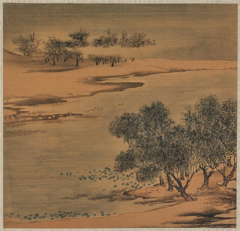 Oidentifierad konstnär, fyra landskap, sen Qingdynasti/ 1900-tal.