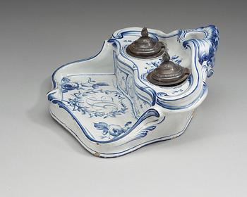 A Swedish Marieberg faience desk set, dated 1774.