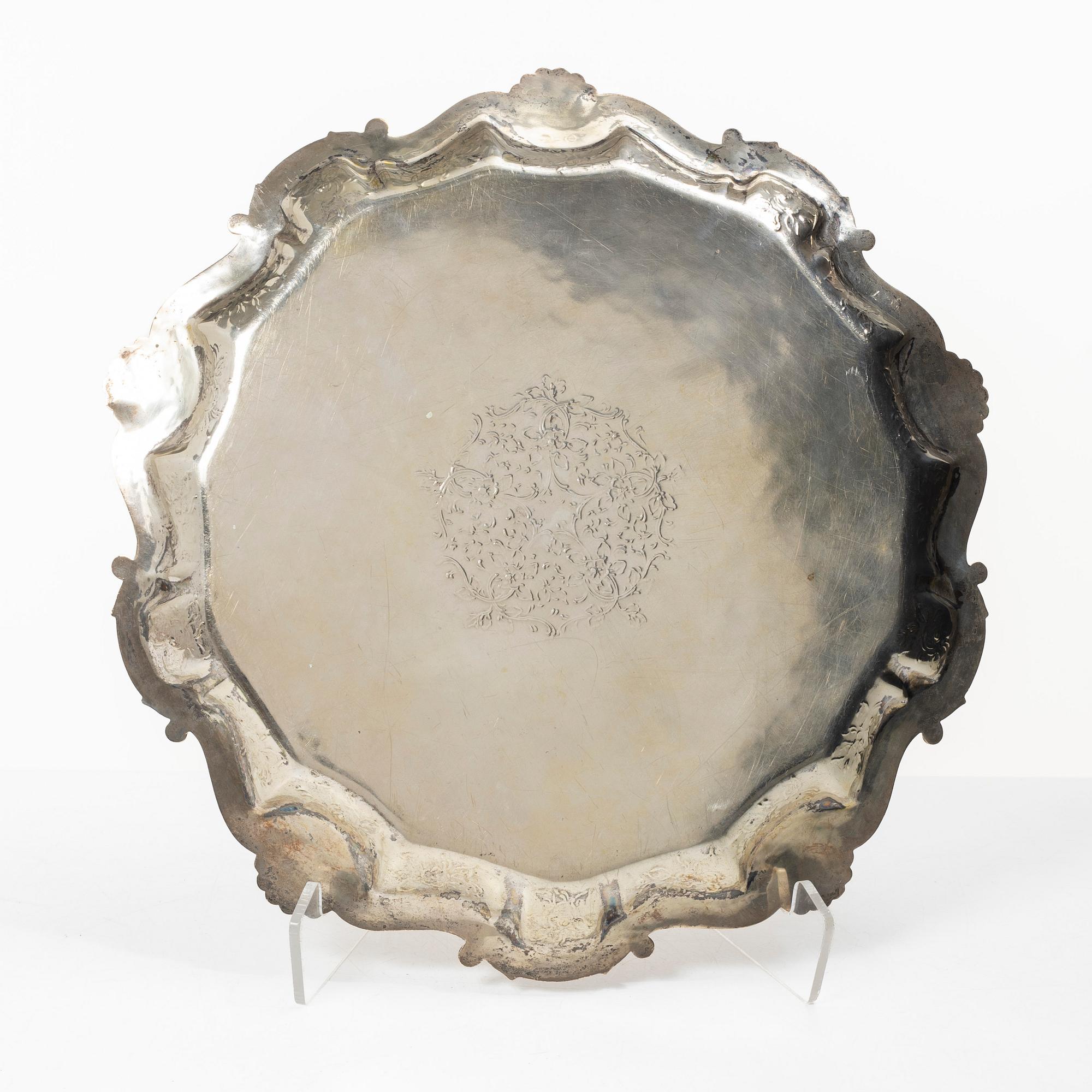 A Rococo style silver tray, circa 1900.