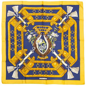 Hermès, an 'Aux Champs' silk scarf.