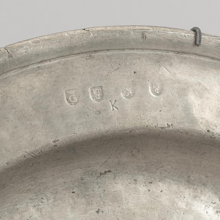 A group of six pewter dishes, different makers mark, most early 19th Century, Swedish/English.