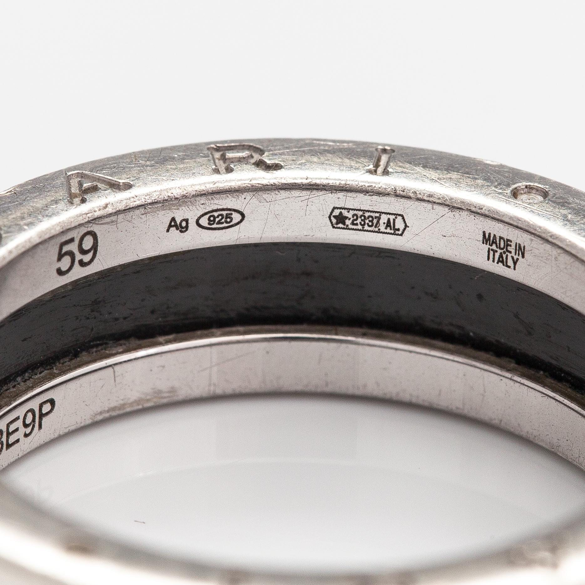 Bulgari, Ring, "Save the Children", sterlingsilver, keramisk dekor. Italien. Märkt N98E9P, Made in Italy.