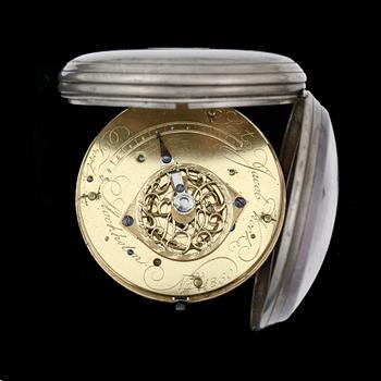 FICKUR, spindelgång, silver, märkt Jacob Kock, Stockholm (verksam ca1762-1803).