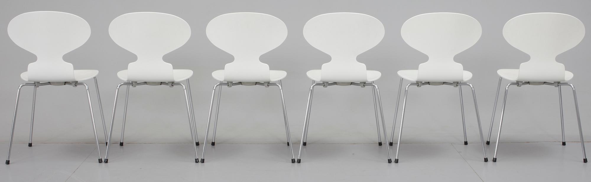 STOLAR, 6 st, "Myran", Arne Jacobsen, Fritz Hansen. Etikettmärkta, 1988.