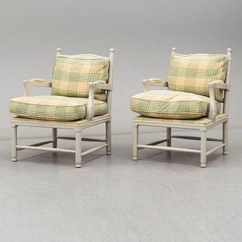 A second part of the 20th century pair of Gustavian style armchairs.