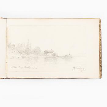 Album with among other things 16 pieces of watercolours and drawings by Swedish artists.