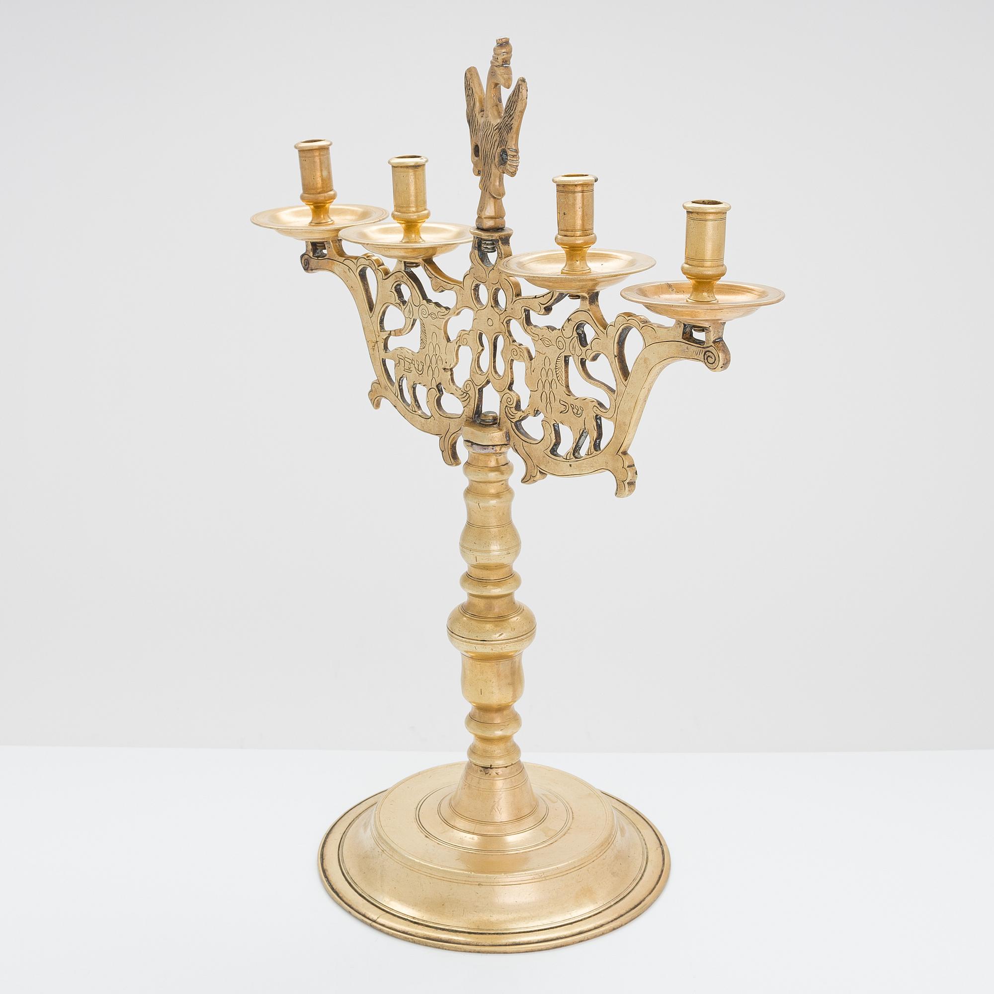 Kandelaber, mässing, Judaica, Polen.
