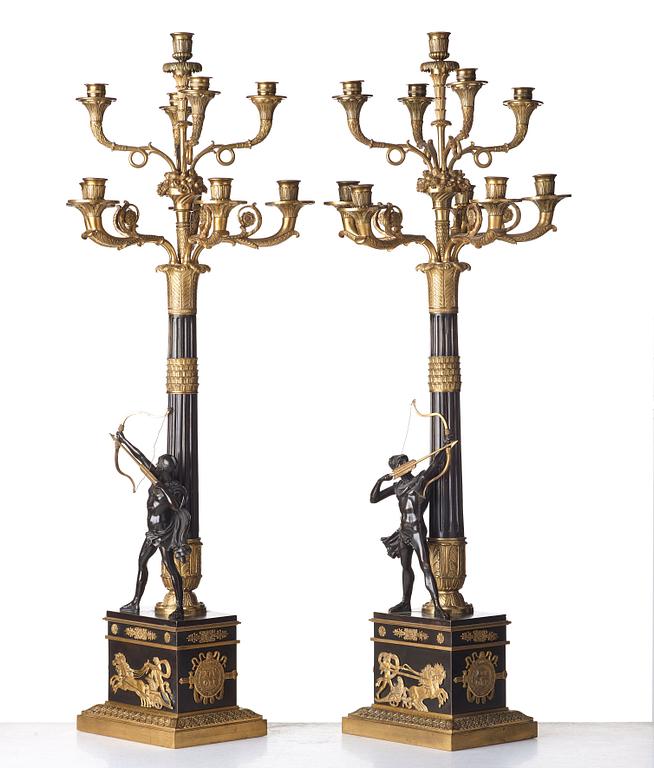 A pair of Empire-style ten-light candelabra, second half of the 19th century.