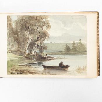 Album with among other things 16 pieces of watercolours and drawings by Swedish artists.