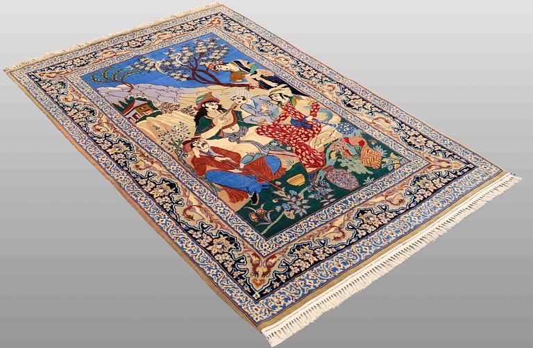 A RUG, Figural Esfahan, part silk, ca 165 x 107 cm.