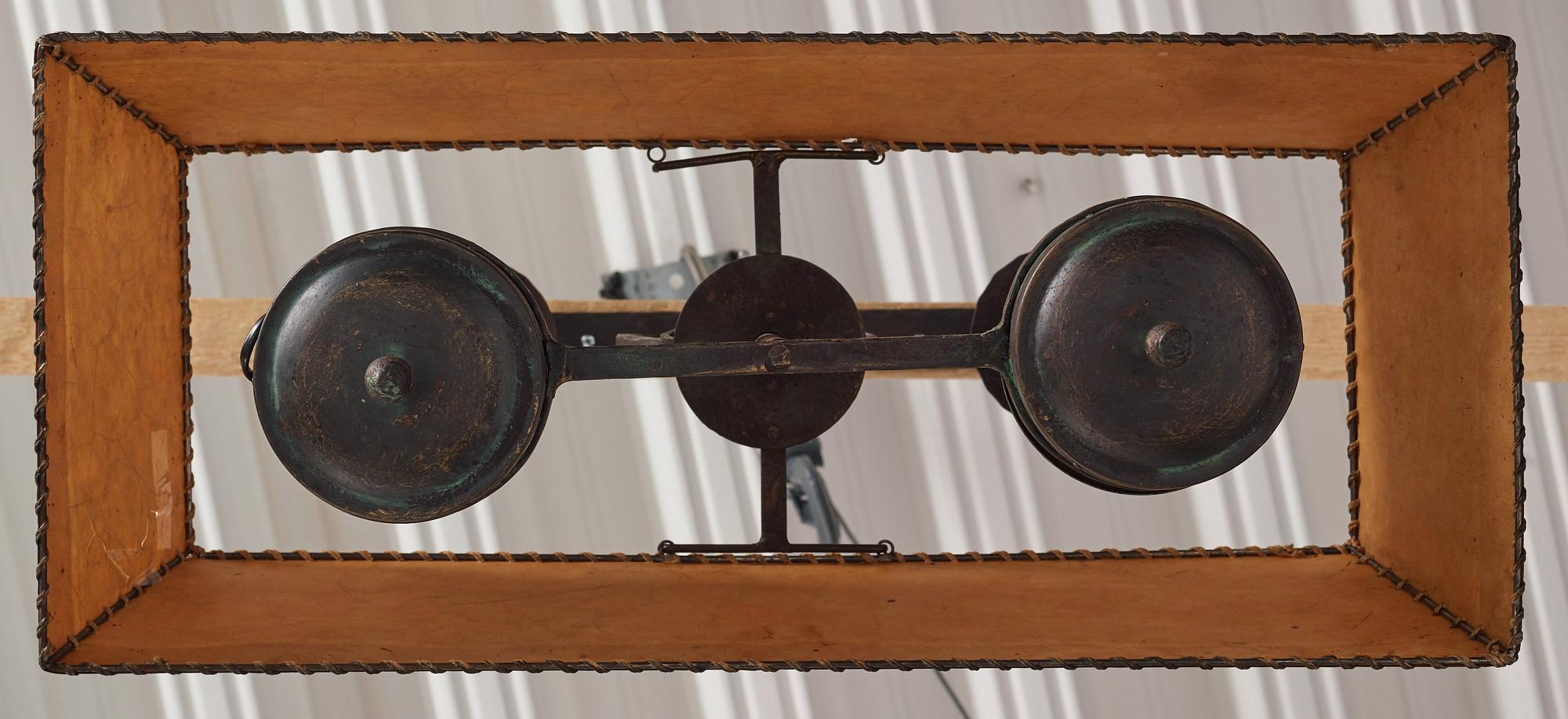 Nordiska Kompaniet, a patinated metal ceiling light for a Swedish "Sportstuge" interior, 1930's.