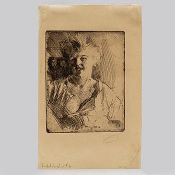 ANDERS ZORN, etching on soft ground, 1898, only state, signed in pencil.