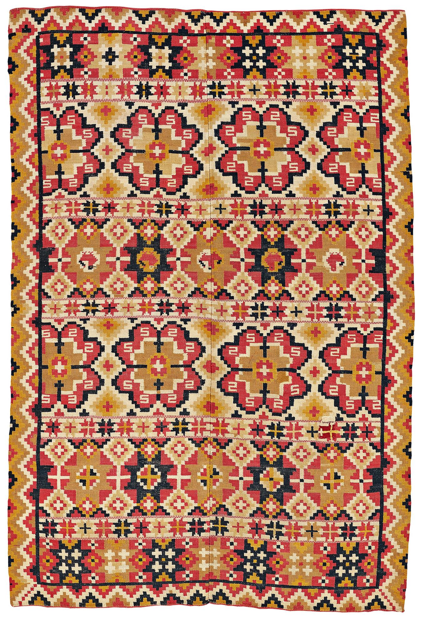 A BEDCOVER, double-interlocked tapestry, "Dubbelstjärnor", ca 179,5-182-5 x 120-121,5 cm, north eastern Scania (Sweden).