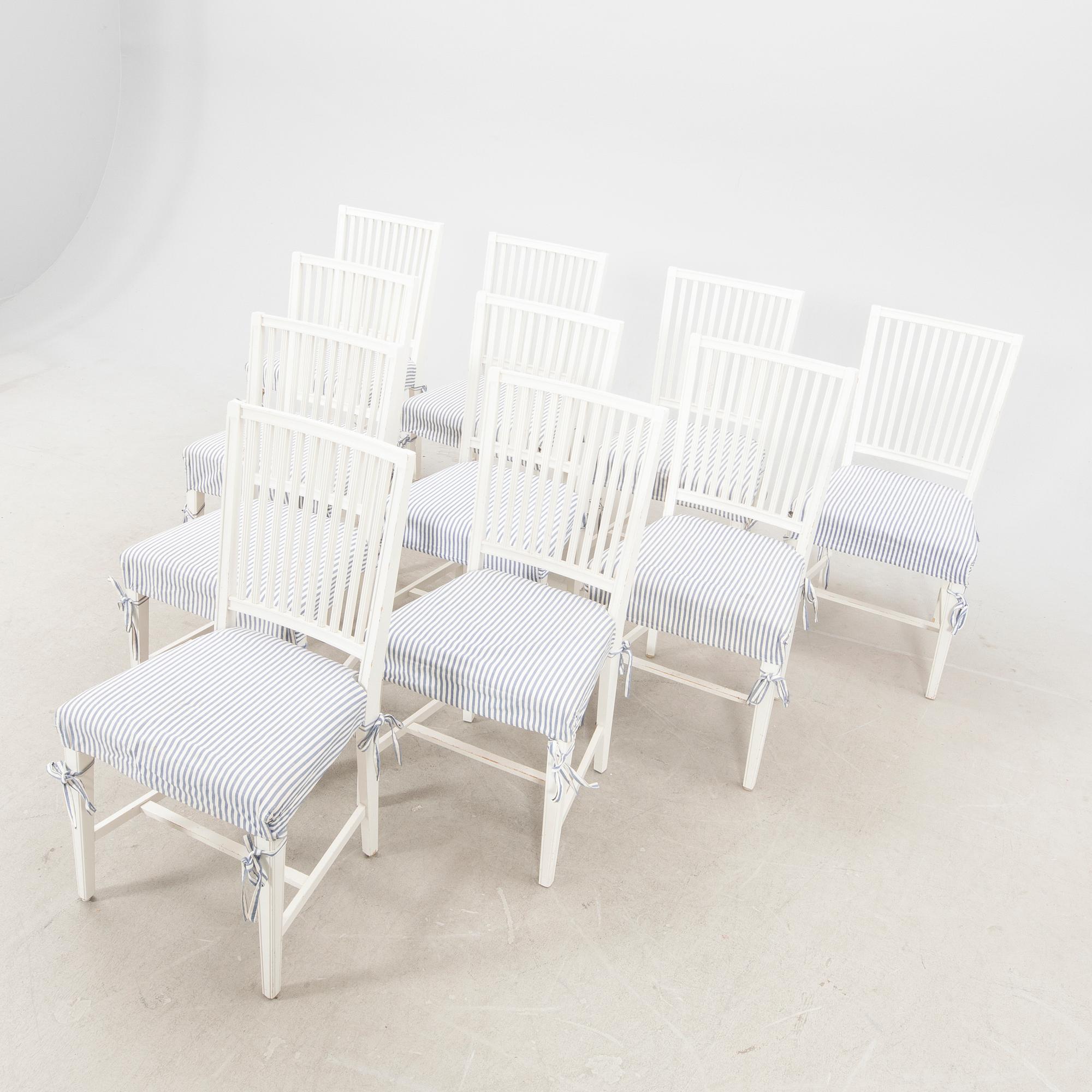 A set of 10 painted Gustavian style chairs from IKEA later part of the 20th century.