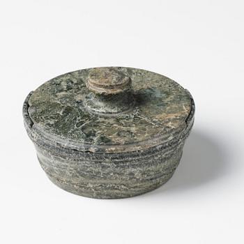 A Swedish Empire 'Kolmård' marble butter box with dish and cover, early 19th century.