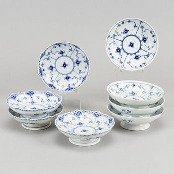 Royal Copenhagen, eight 'Musselmalet' footed dishes, Denmark.