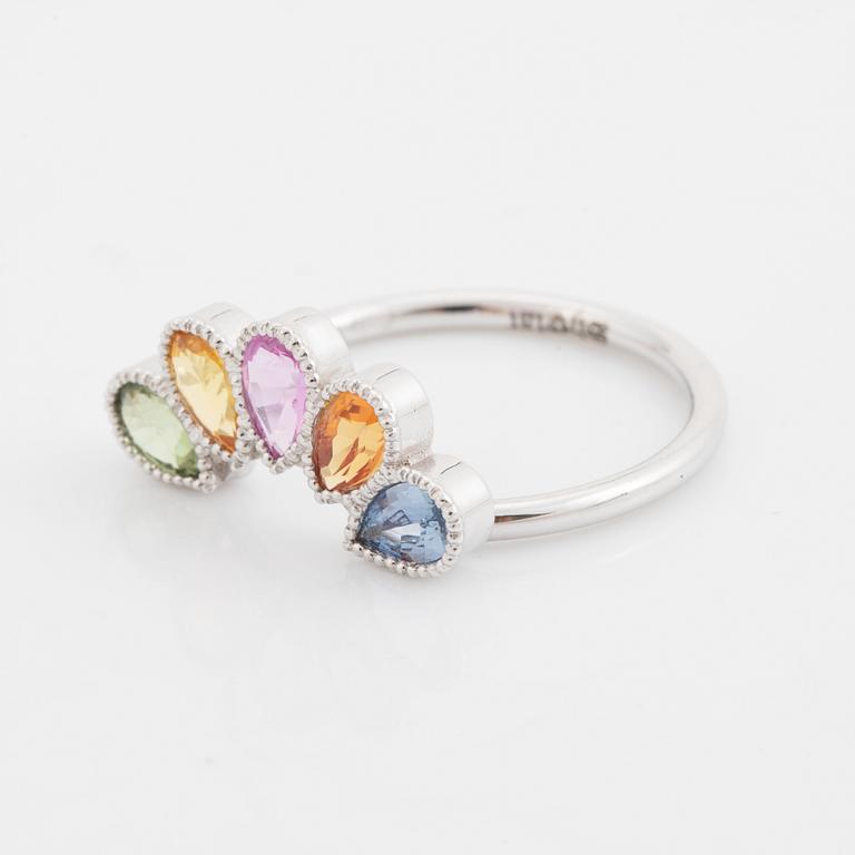 Pear shaped multi coloured sapphire ring.