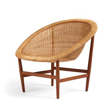 519. Nanna Ditzel, a teak and rattan easy chair, Ludvig Pontoppidan, Denmark 1950s.