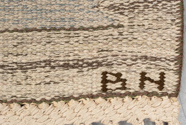 Barbro Nilsson, a carpet, "Park, blå och grön", flat weave, ca 290 x 225,5-228 cm, signed AB MMF BN.