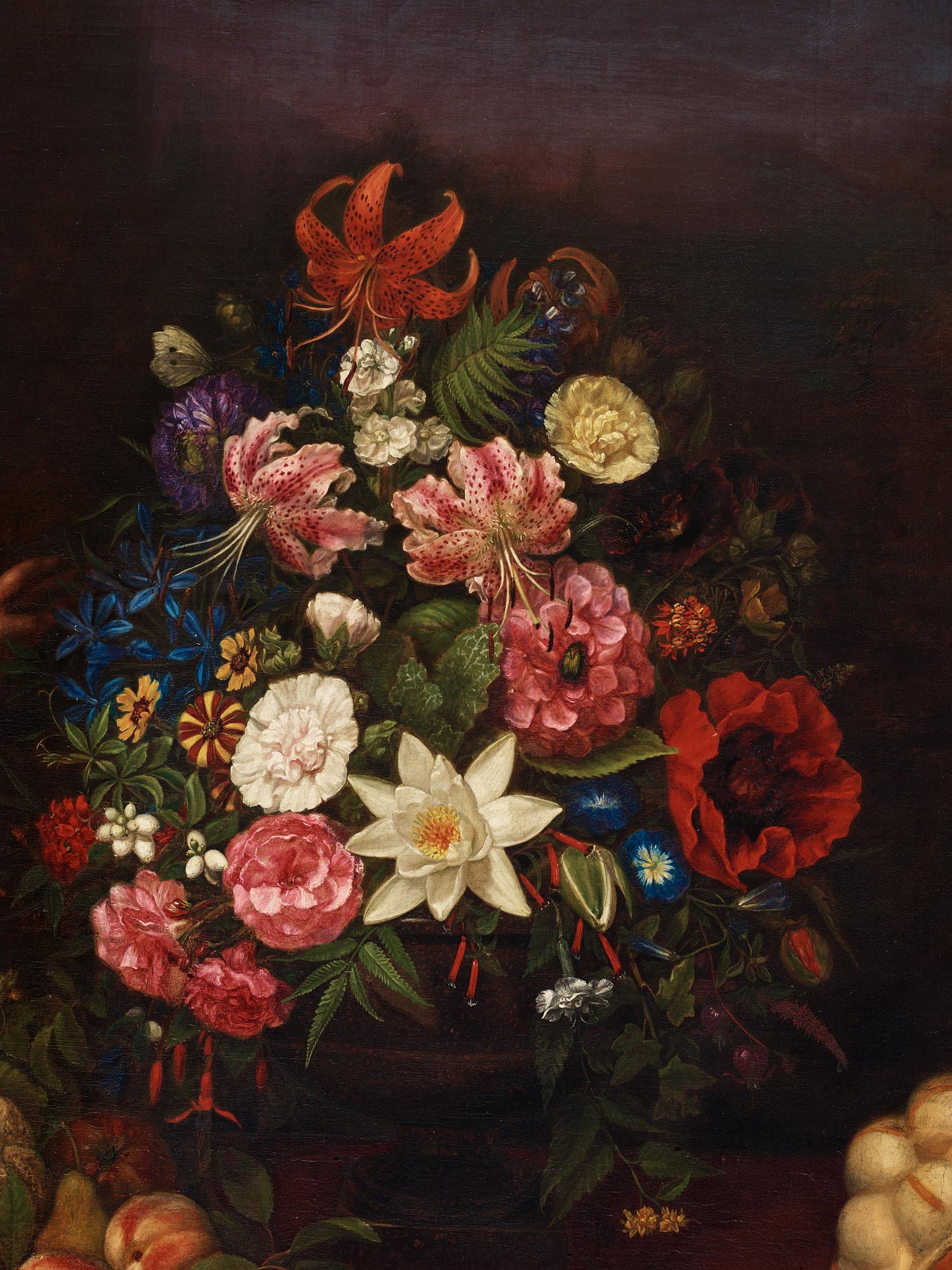 Sophie Adlersparre, Still life with flowers, fruits and a child.