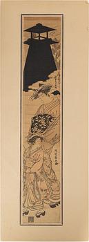 Koryusai Isoda, a woodblock print in colours, late 18th Century.