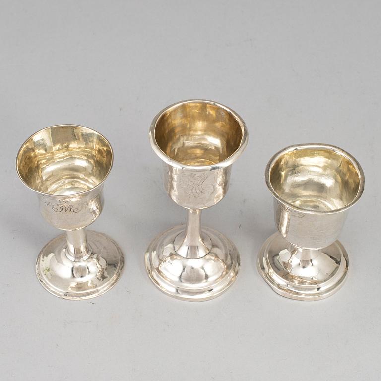 Three Swedish 18th/19th century silver cups, mark of.