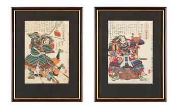 Utagawa Yoshiiku, two woodblock prints in colours, later part of the 19th Century.