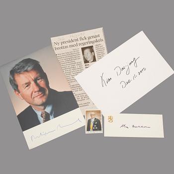 KIM DAE-JUNG, UHRO KEKKONEN, THORBJÖRN JAGLAND, 3 autografer.