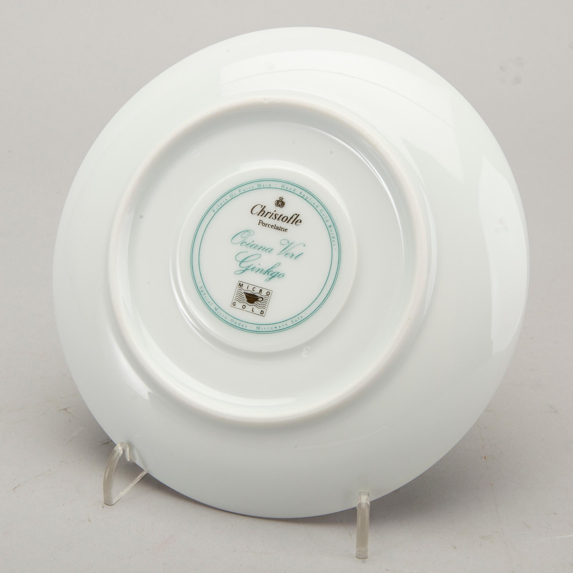 SERVIS, 12 dlr Christofle "Océana vert Gingko", porslin 1900-talets senare del.