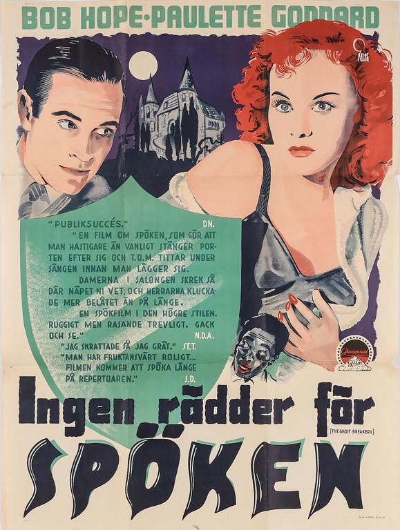 FILMAFFISCH, "Ingen rädder för spöken", [The Ghost Breakers], 1941, Åberg, AB Kopia, Sthlm.
