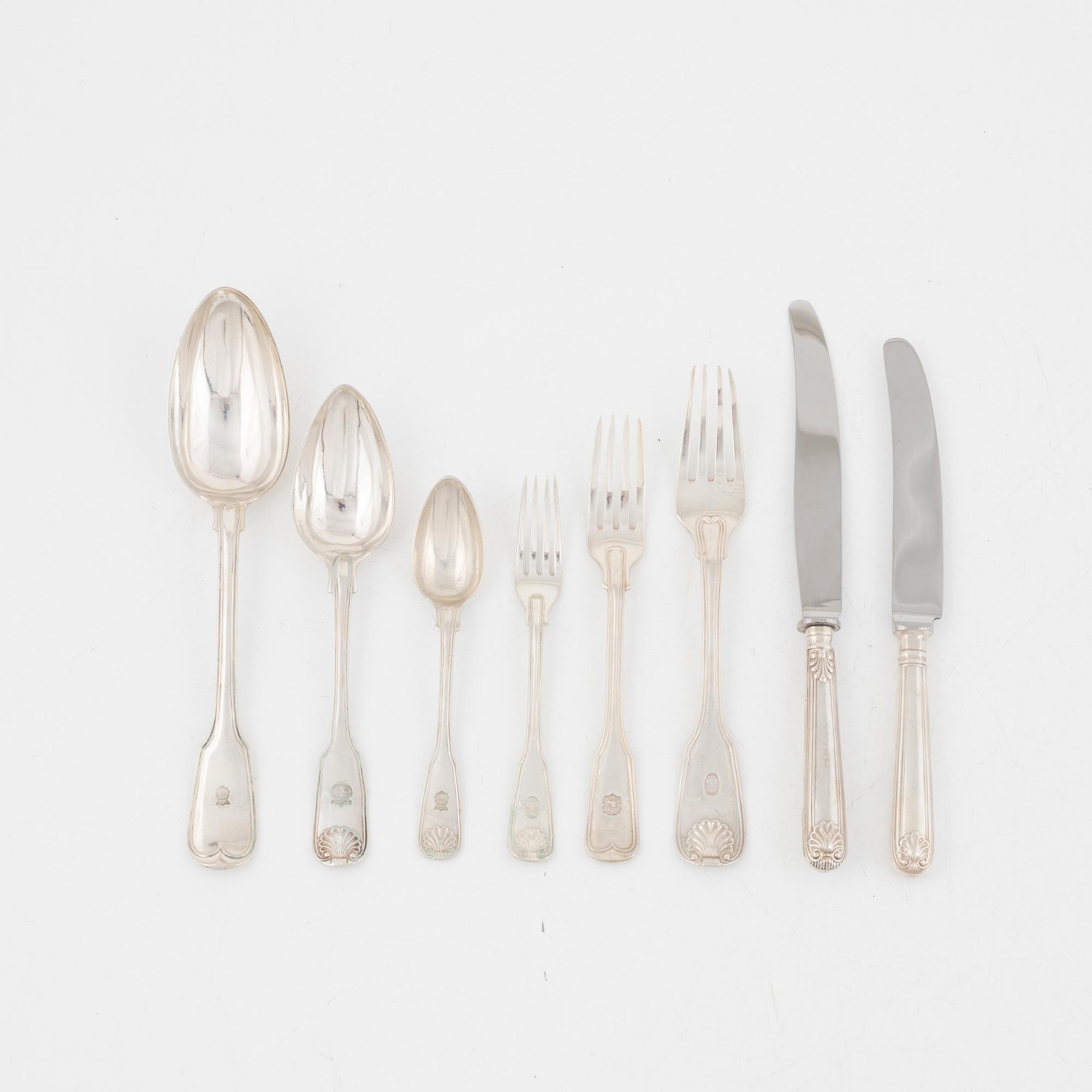 Silver cutlery, 99 pieces, of which 19 pieces are silver plate, Stockholm, 18th/19th century.