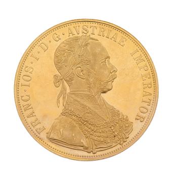 GULDMYNT, 4 dukat, ca 23 k, FRANZ JOSEPH I 1915, Österrike-Ungern. Vikt ca 14 g.