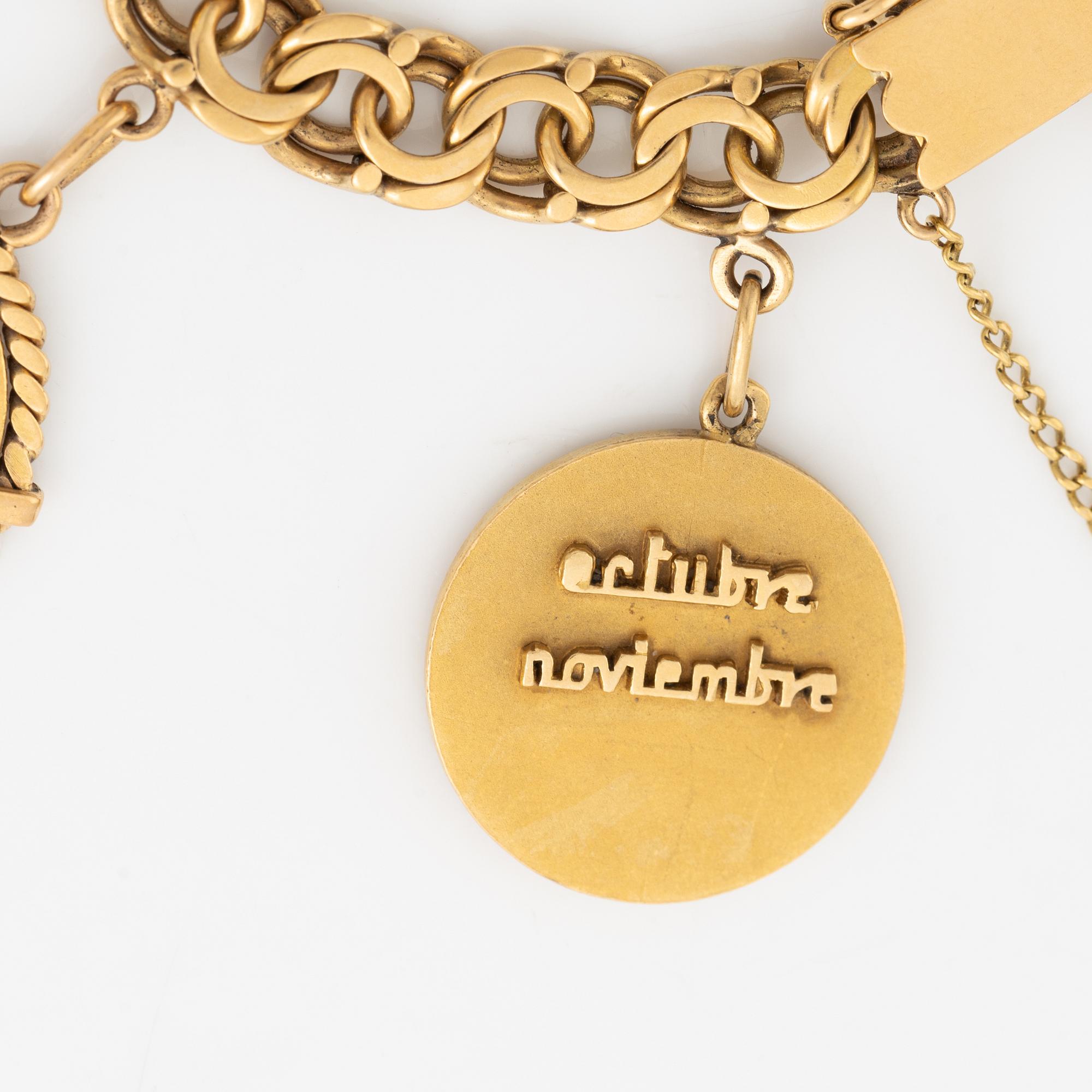 Armband guld bismarcklänk med berlocker med guldmynt.