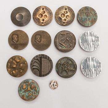 Medaljer, 14 st, brons och silver, Finland 1900-talets senare hälft.