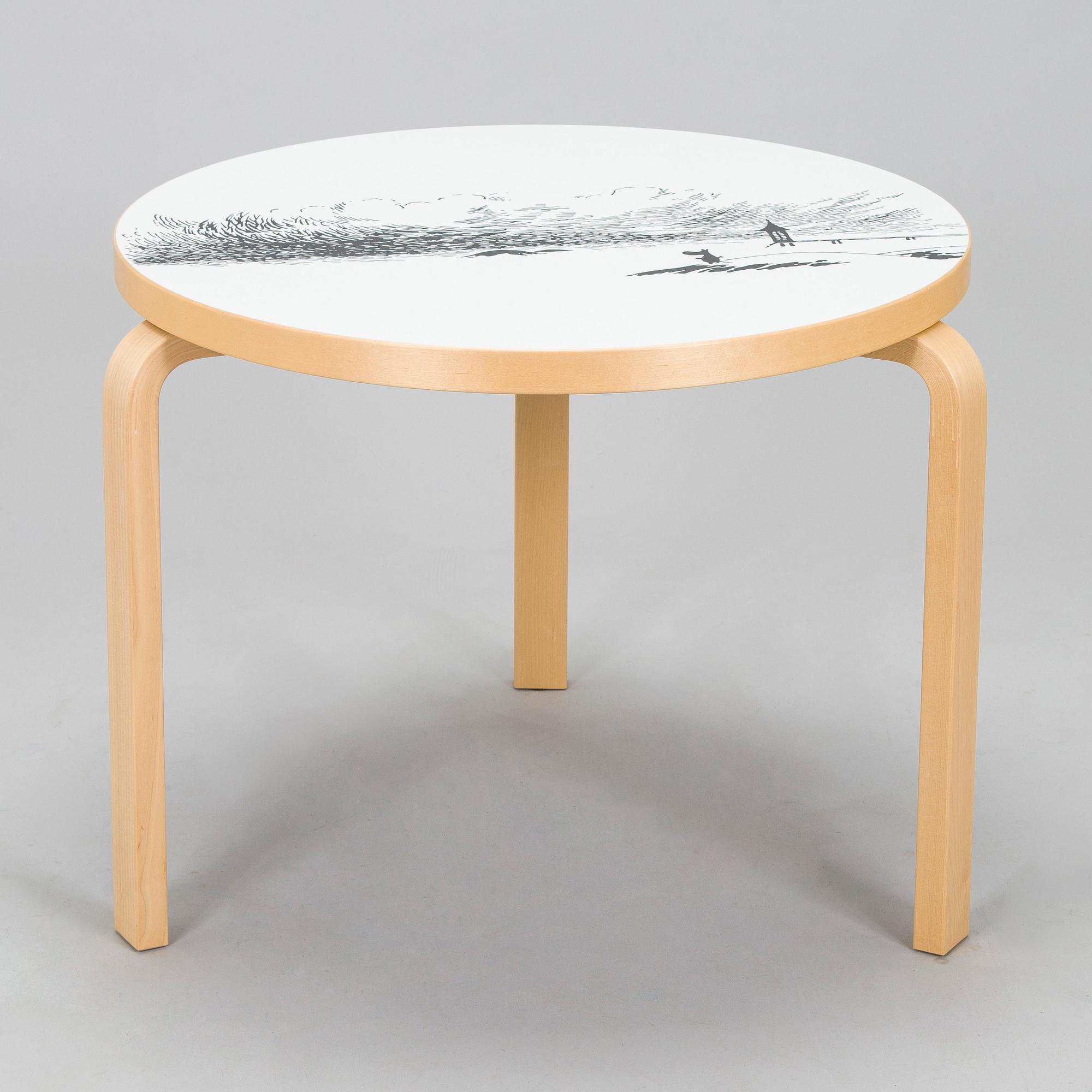 Alvar Aalto, Lastenkaluste, 3 osaa,  pöytä ja jakkaroita 3 kpl, yhteistyö Moomin Characters 2013.