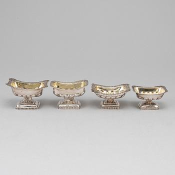 Four Russian 19th century parcel-gilt silver salt cellars, St. Petersburg and Moscow.